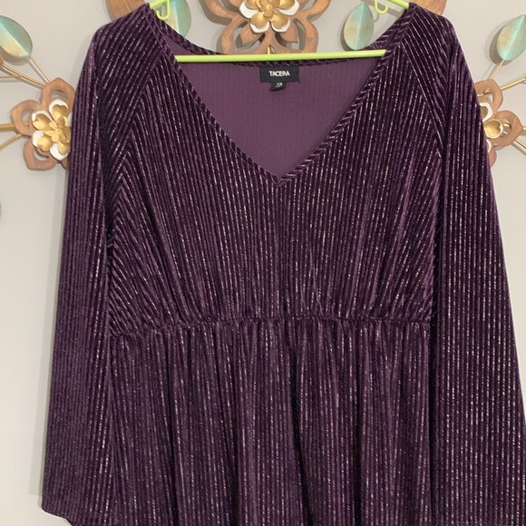 Tacera Purple V Neck Elastic Waistline Dress Size 1X - Picture 4 of 8